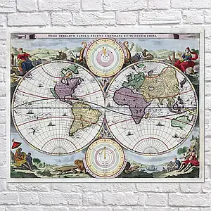 Плакат "Стародавня карта Землі, Earth Ancient Map", 47×60см