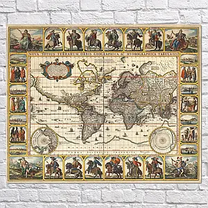Плакат "Стародавня карта Землі, Earth Ancient Map", 49×60см