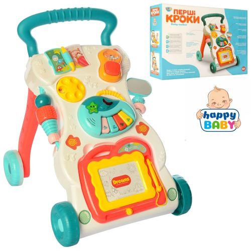 Каталка-ходунки дощечка для малювання, піаніно, брязкальце, музика,світло, тріскачка, коробка 46-34-11 см