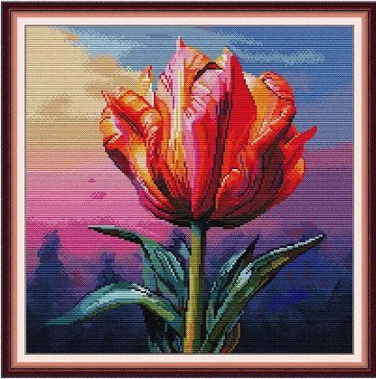 Набір для вишивання за нанесеною на канву схемою "A Tulip". AIDA 14CT printed 40*40 см