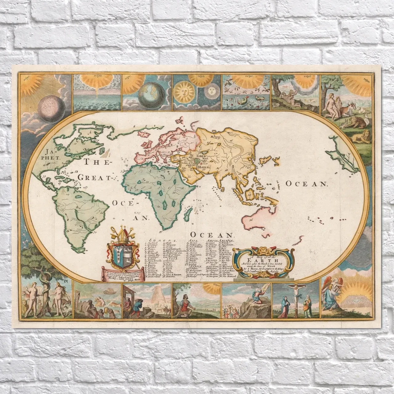 Плакат "Стародавня карта Землі, 1640р, Earth Ancient Map", 43×60см