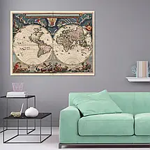 Плакат "Стародавня карта Землі, 1672р, латинь, Earth Ancient Map", 46×60см, фото 2