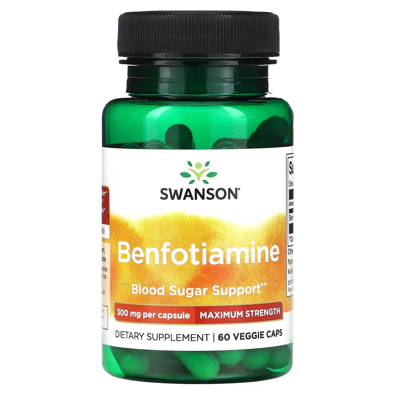 Бенфотіамін Benfotiamine 300 мг 60 капс жиророзчинний вітамін B1 Swanson США, фото 1