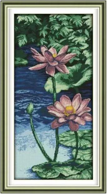 Набір для вишивання за нанесеною на канву схемою  "Purple lotus ". AIDA 14CT printed , 32*61 см