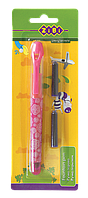 Ручка перова (відкрите перо) + 2 капсули, рожевий корпус з малюнками, картонний блістер, KIDS Lin (ZB.2243)
