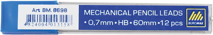 Стрижні для механічного олівця 12 шт. BUROMAX HB 0.7 мм ВМ.8698
