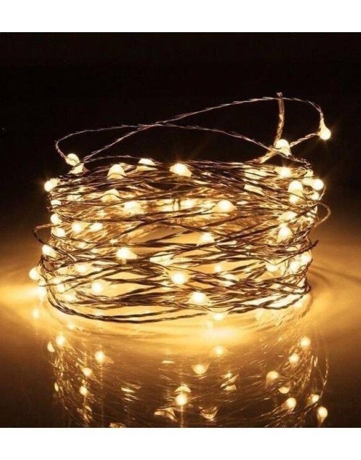 Світлодіодна гірлянда нитка Led Краплі роси на 100 світлодіодів 10 м статичний режим на батарейках + USB підключення Білий теплий, фото 1