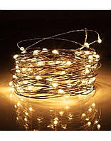 Світлодіодна гірлянда нитка Led Краплі роси на 100 світлодіодів 10 м статичний режим на батарейках + USB підключення Білий теплий