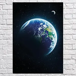 Плакат "Земля і Місяць з космосу, Earth, Moon", 60×43см