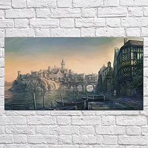 Плакат "Відьмак. Міська пристань та човни, Witcher", 32×60см