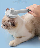 Щітка - пуходерка для вичісування котів та собак з кнопкою самоочищення кругла - блакитна, фото 5