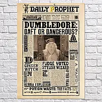 Плакат "Гарри Поттер, газета Daily Prophet, Дамблдор в Азкабане, Harry Potter", 60×43см