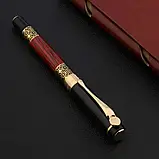 Подарункова перова чорнильна ручка, колір - під золото з червоним деревом, фото 9