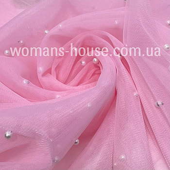 Сітка з перлами стрейч Рожевий