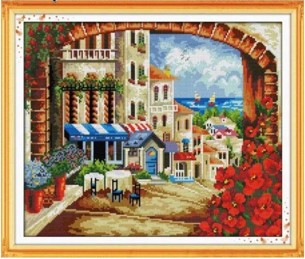 Набір для вишивання за нанесеною на канву схемою "Mediterranean path". AIDA 14CT printed, 43*36 см