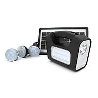 Переносной фонарь GD-3+ Solar, 1+1 режим, встроенный аккум, 3 лампочки 3W, USB выход, Black, Box