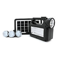 Переносной фонарь GD-8017+ Solar, 1+1 режим, встроенный аккум, 3 лампочки 3W, USB выход, Black, Box