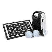 Переносний ліхтар GD-7+ Solar, 1+1 режим, вбудований акум, 3 лампочки 3 W, USB-вихід, Black, Box