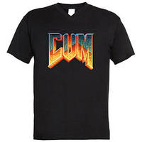 Мужская футболка с V-образным вырезом Cum Doom logo