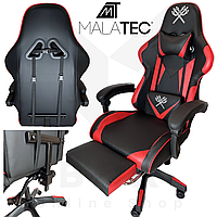 Ігрове комп'ютерне крісло Malatec (Чорне з червоним) - Геймерське крісло з підставкою для ніг Malatec