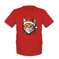 Детская футболка Новогодний котик в шапке Санты