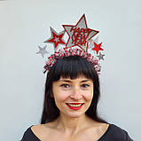 Аксесуар для новорічної фотосесії Новорічний обруч зі срібними та червоними зірками. Новорічна корона, фото 6