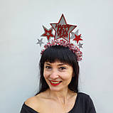 Аксесуар для новорічної фотосесії Новорічний обруч зі срібними та червоними зірками. Новорічна корона, фото 7