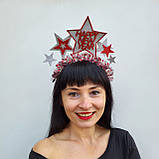 Аксесуар для новорічної фотосесії Новорічний обруч зі срібними та червоними зірками. Новорічна корона, фото 4