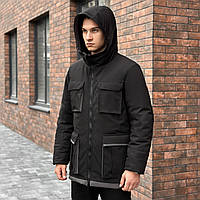 Куртка зимняя мужская удлиненная до -28*С Alpin черная Парка зима длинная с капюшоном | Пальто мужское зимнее