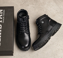 Зимові чоловічі шкіряні черевики з овальним носком на блискавці та шнурівці