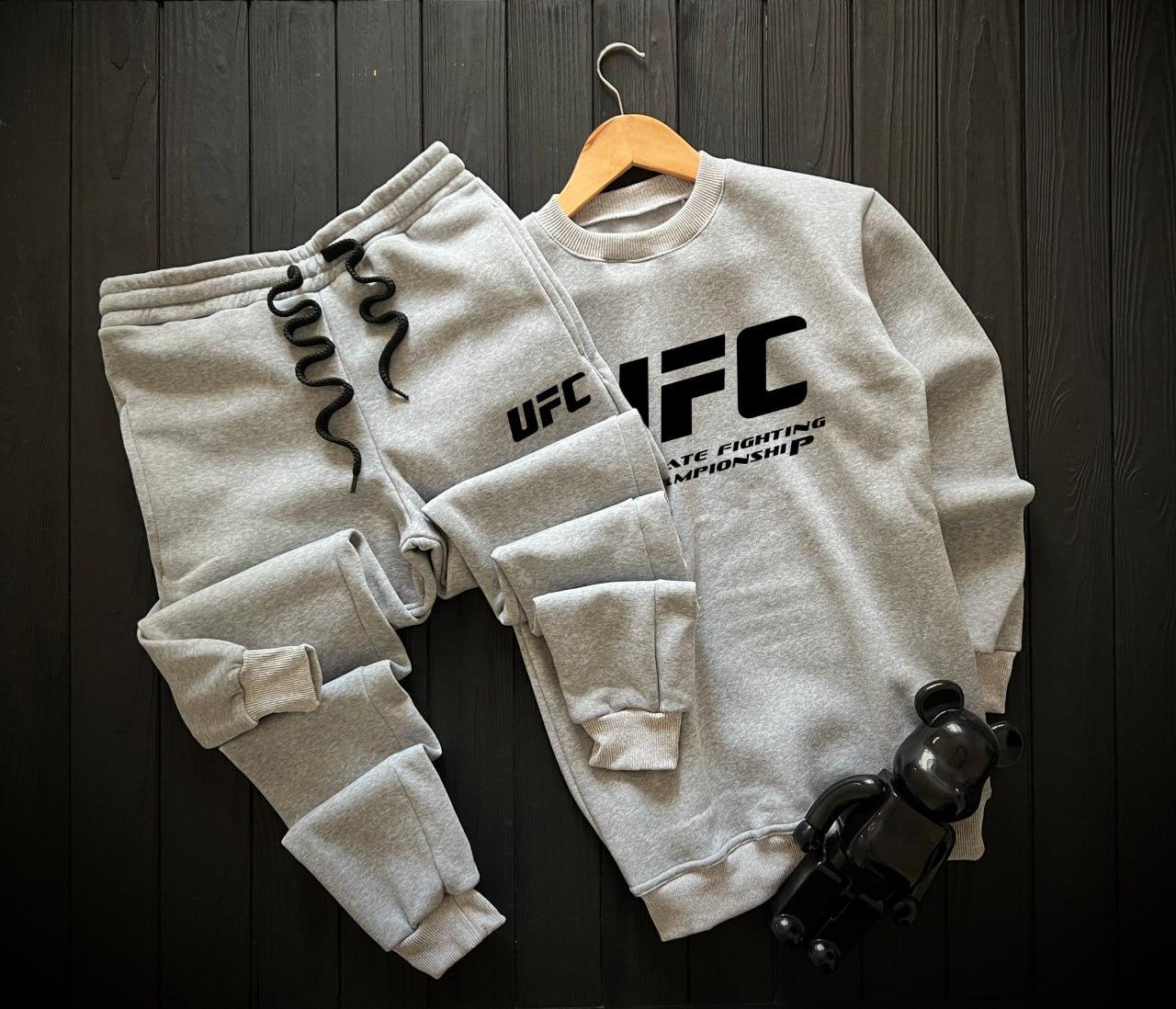 Чоловічий спортивний костюм на флісі зимовий теплий Ufc світло-сірий кофта штани Юфс утеплений зима з начосом