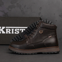 Темно-коричневі чоловічі зимові черевики на овчині зі змійкою на шнурівці