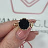 Каблучка золота з круглим чорним оніксом жіноча асиметрична композиція, фото 2