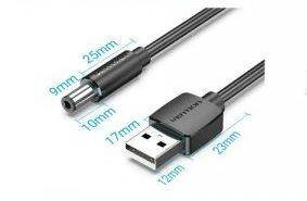 Кабель USB-DC5.5mm Vention PVC 5V 3A 1m Black (CEYBF), фото 4