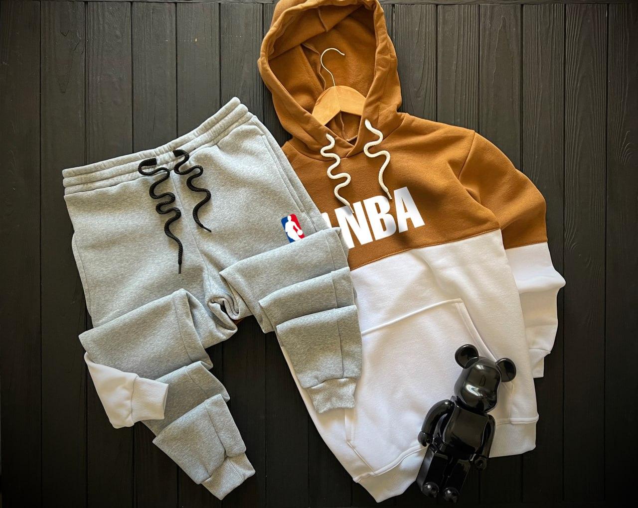 Спортивний костюм чоловічий зимовий теплий Nba гірчичний худі на флісі штани Нба утеплений зима з начосом