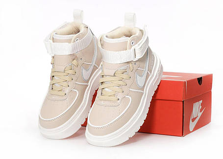 Жіночі зимові кросівки Nike Air Force 1 Luxe GORE-TEX Beige Найк Гор-Текс високі бежеві шкіра хутро осінь єврозима, фото 1