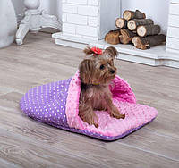 Лежанка для собак и кошек 60*45*20 см розово-фиолетовая, мягкое место лежак для собак и котов тапочек
