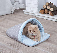 Лежанка для кошек и собак 60*45*20 см серо-голубая, мягкое место лежак для котов и собак тапочек