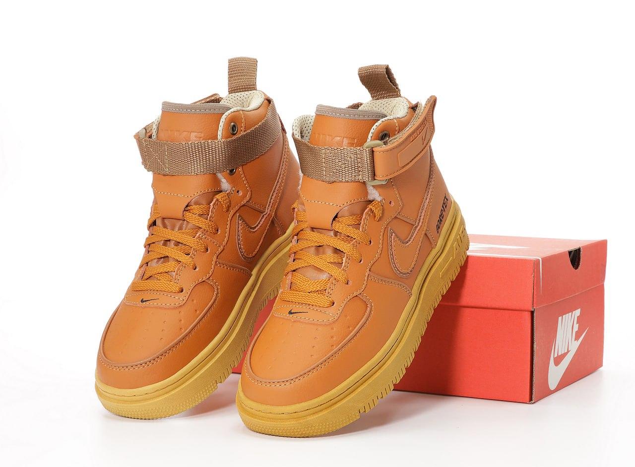 Жіночі зимові кросівки Nike Air Force 1 Luxe GORE-TEX Brown Найк Гор-Текс високі коричневі шкіра хутро осінь зима