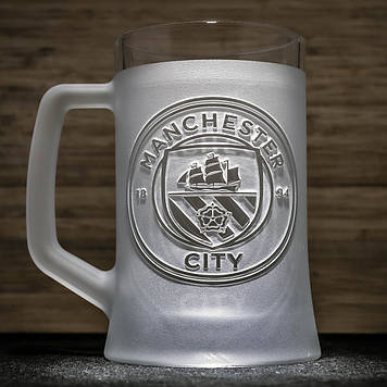 Бокал для пива з гравіюванням логотипу ФК Манчестер Сити FC Manchester City SandDecor