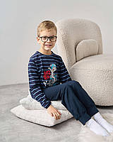 Пижама для мальчика трикотажная хлопковая кофта с длинным рукавом и штаны синяя пижама детская 3-4, 5-6, 7-8 122-128