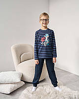 Пижама для мальчика трикотажная хлопковая кофта с длинным рукавом и штаны синяя пижама детская 3-4, 5-6, 7-8