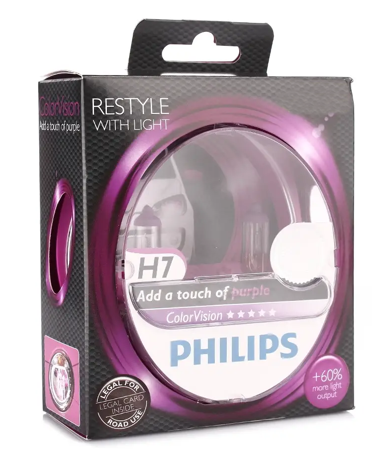 Галогенні лампи для авто Н7 12 V 55 W PHILIPS Color Vision Purple (2шт)