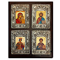 Домашній іконостас з 4 писаних ікон у сріблі 28 Х 36,5 см