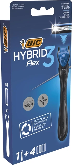 Бритва чоловіча Bic Flex 3 Hibrid з 4 змінними картриджами