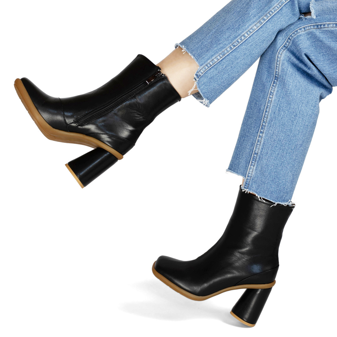 Черевики жіночі грубі з натуральної шкіри флотар Woman's heel чорні, фото 1