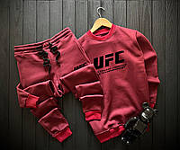 Спортивный костюм мужской зимний UFC теплый зима с начесом бордовый | Свитшот + Штаны на флисе ЮФС