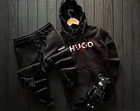 Спортивный костюм зимний теплый мужской Hugo Boss зима с начесом черный Худи + Штаны на флисе Хьюго Босс
