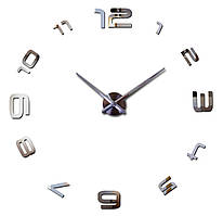 Настінний об'ємний 3D годинник великий 120см з арабськими цифрами колір срібло diy зроби сам Art Clock 3d