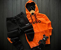 Спортивный костюм зимний теплый мужской Hugo Boss зима с начесом оранжевый Худи + Штаны на флисе Хьюго Босс